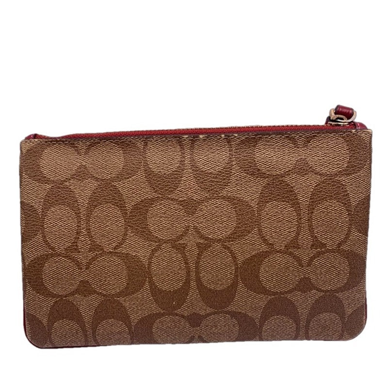 COACH Brown Burgundy Coat Canvas Wristlet w/ Card Slots