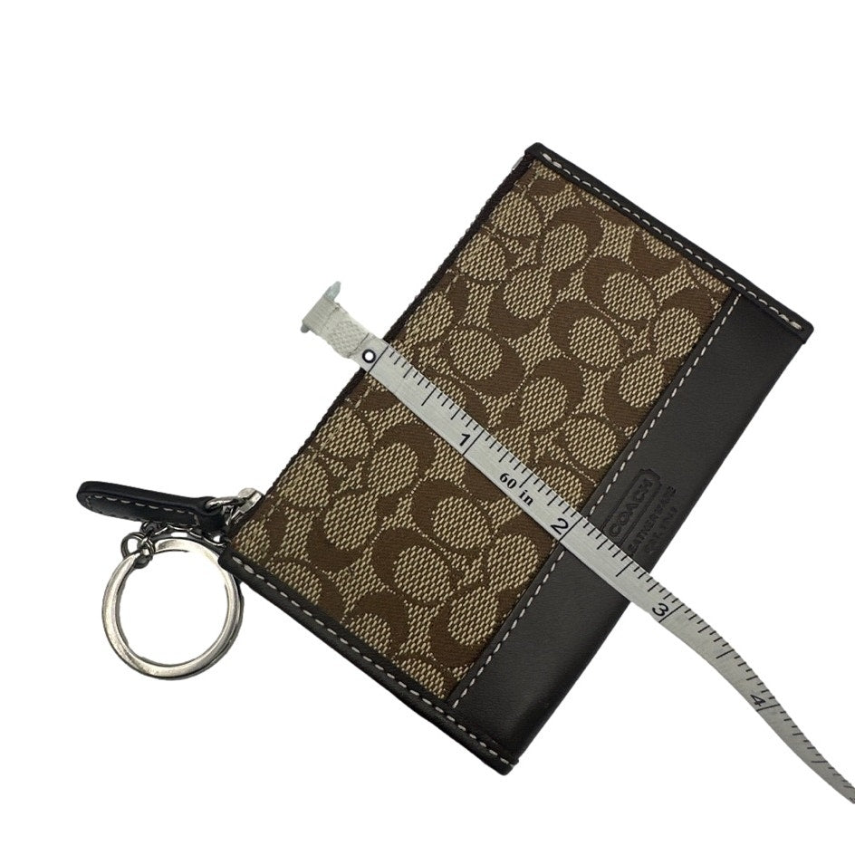 Y2K COACH Brown Signature Canvas Card Holder Coin Purse with Keychain