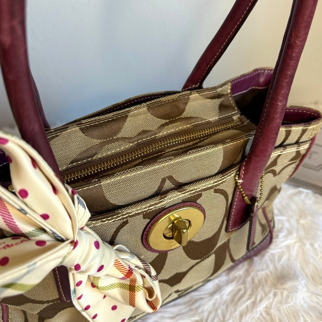 COACH 2010 Madeline Turnlock Signature Purple Brown Shoulder Bag Tote