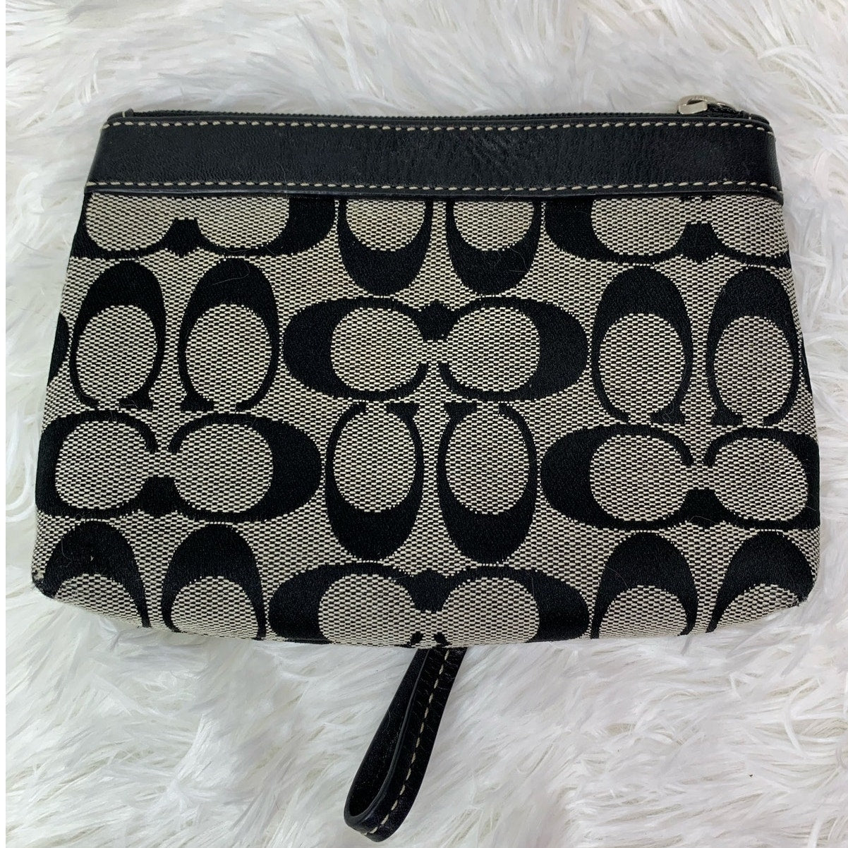 COACH Black Gray Signature Canvas Wristlet