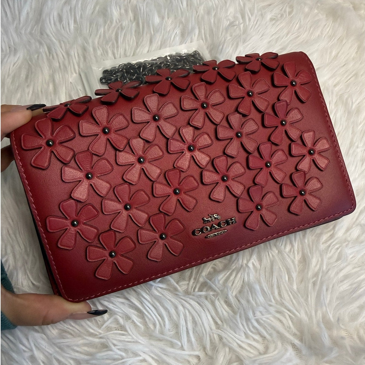 COACH Foldover Chain Clutch with Floral Applique Crossbody