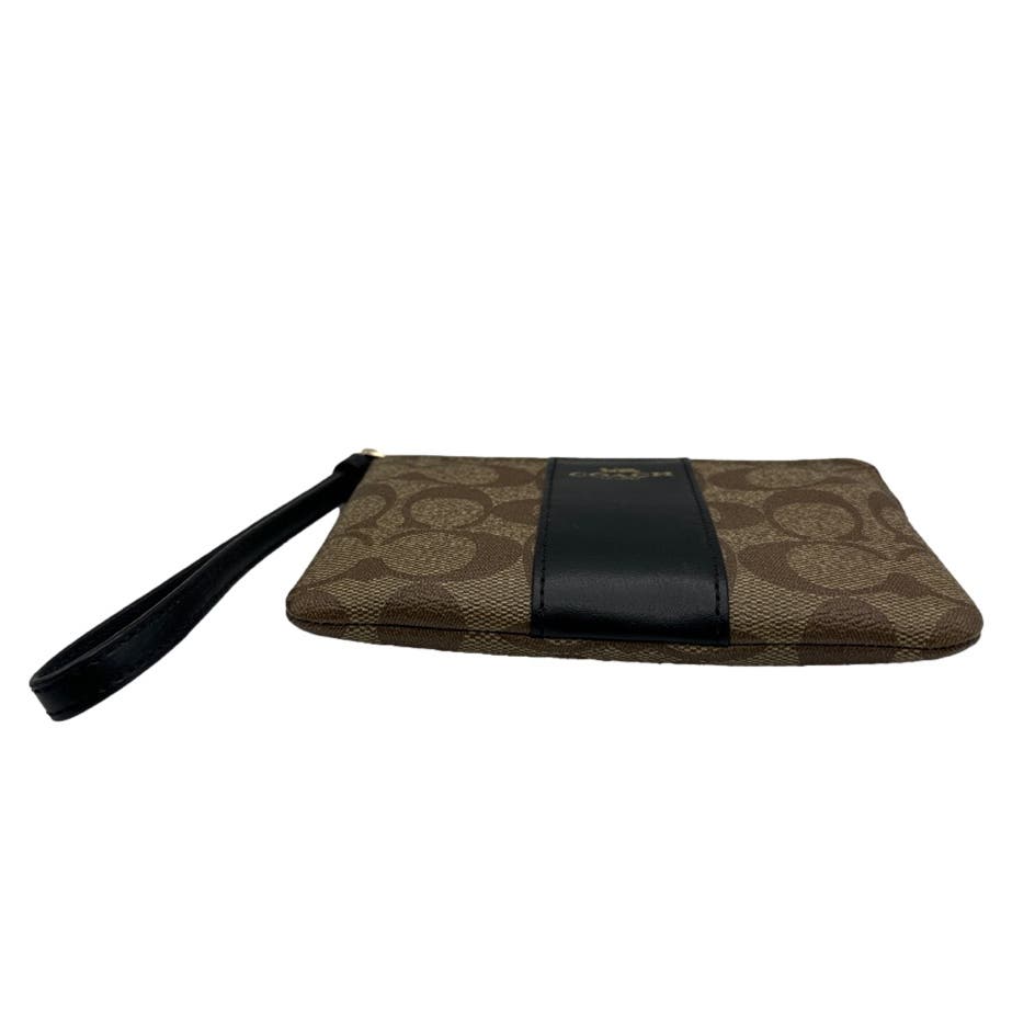 COACH Black and Brown Signature Coated Canvas Wristlet