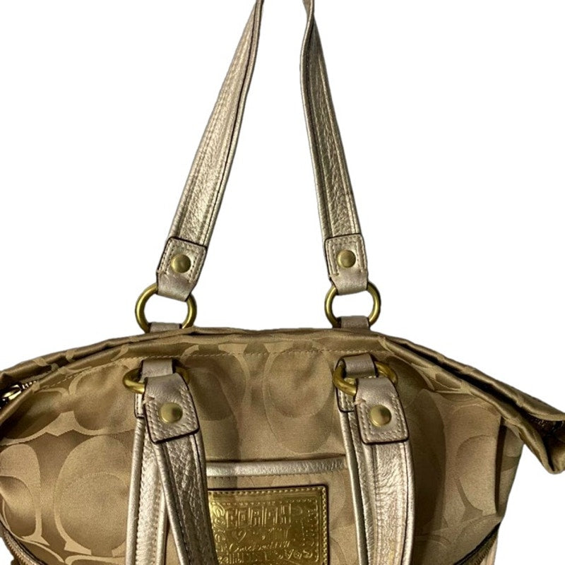 COACH Poppy Large Canvas Gold Tan Tote Shoulder Bag Crossbody