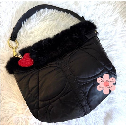 Vintage COACH y2k 3586 Limited EDITION Quilted Rabbit Fur Satin Shoulder Bag