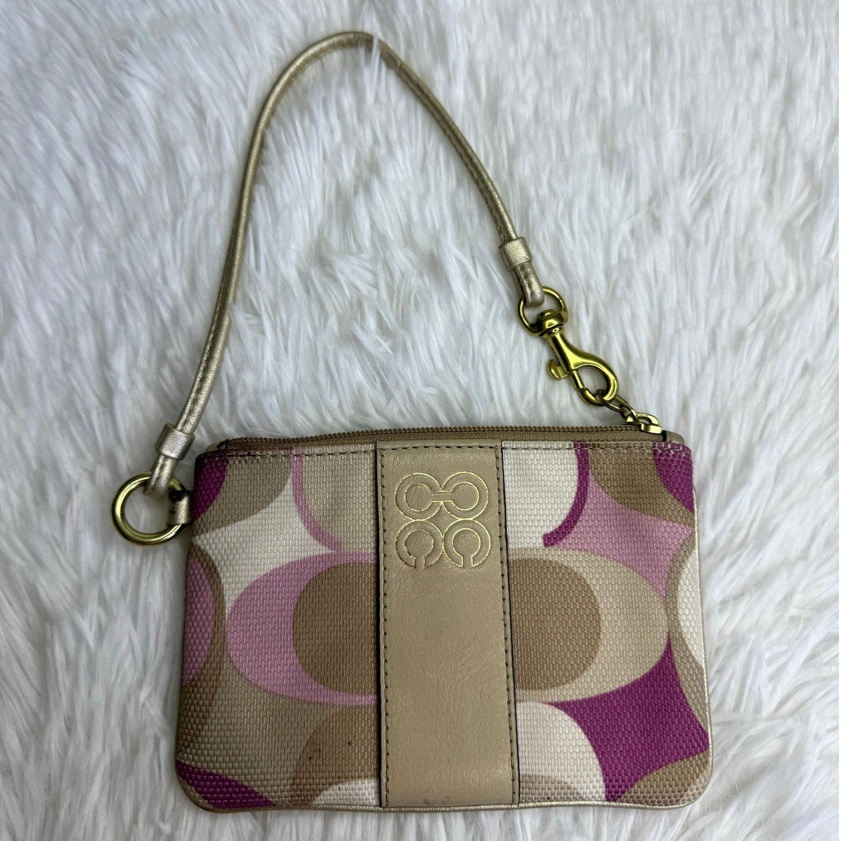 COACH Purple Gold Signature Canvas Wristlet