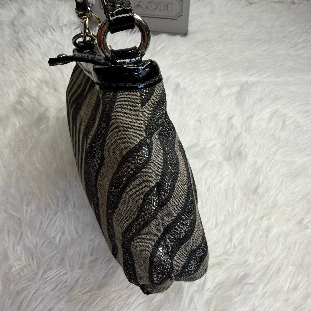 y2k COACH Zebra Silver Print Black Metallic Mini Purse / Wristlet