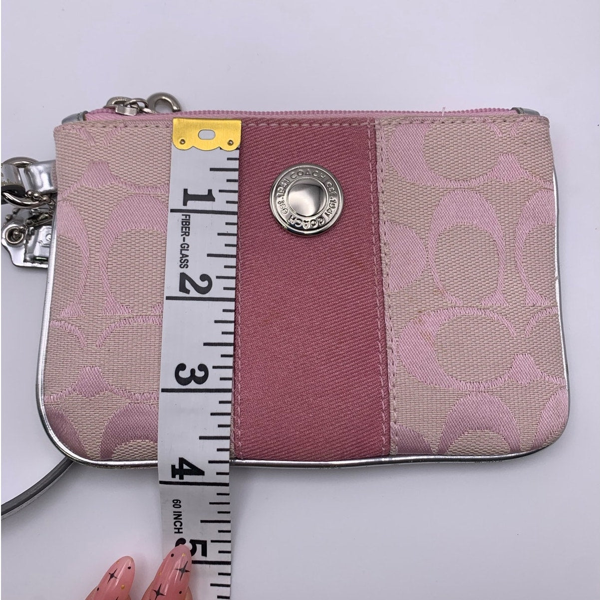 COACH Pink Silver Canvas Wristlet