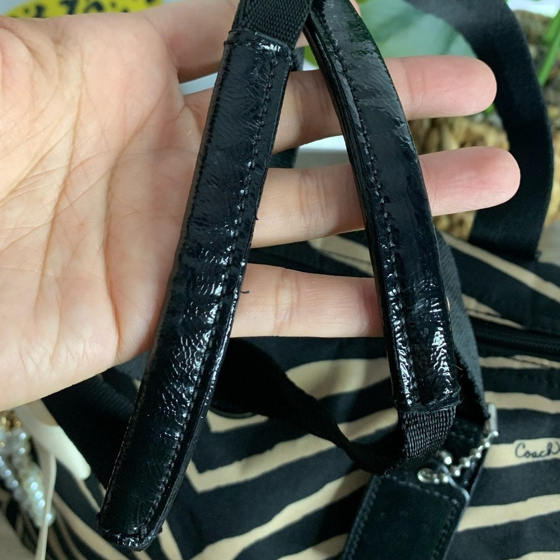 Coach y2k Devin Black Tan Zebra Print Nylon Overnight Tote Pouch