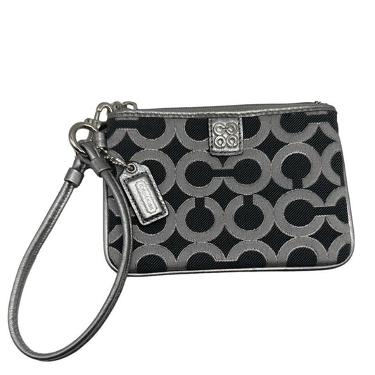 COACH Silver Gray and Black Signature Canvas Wristlet