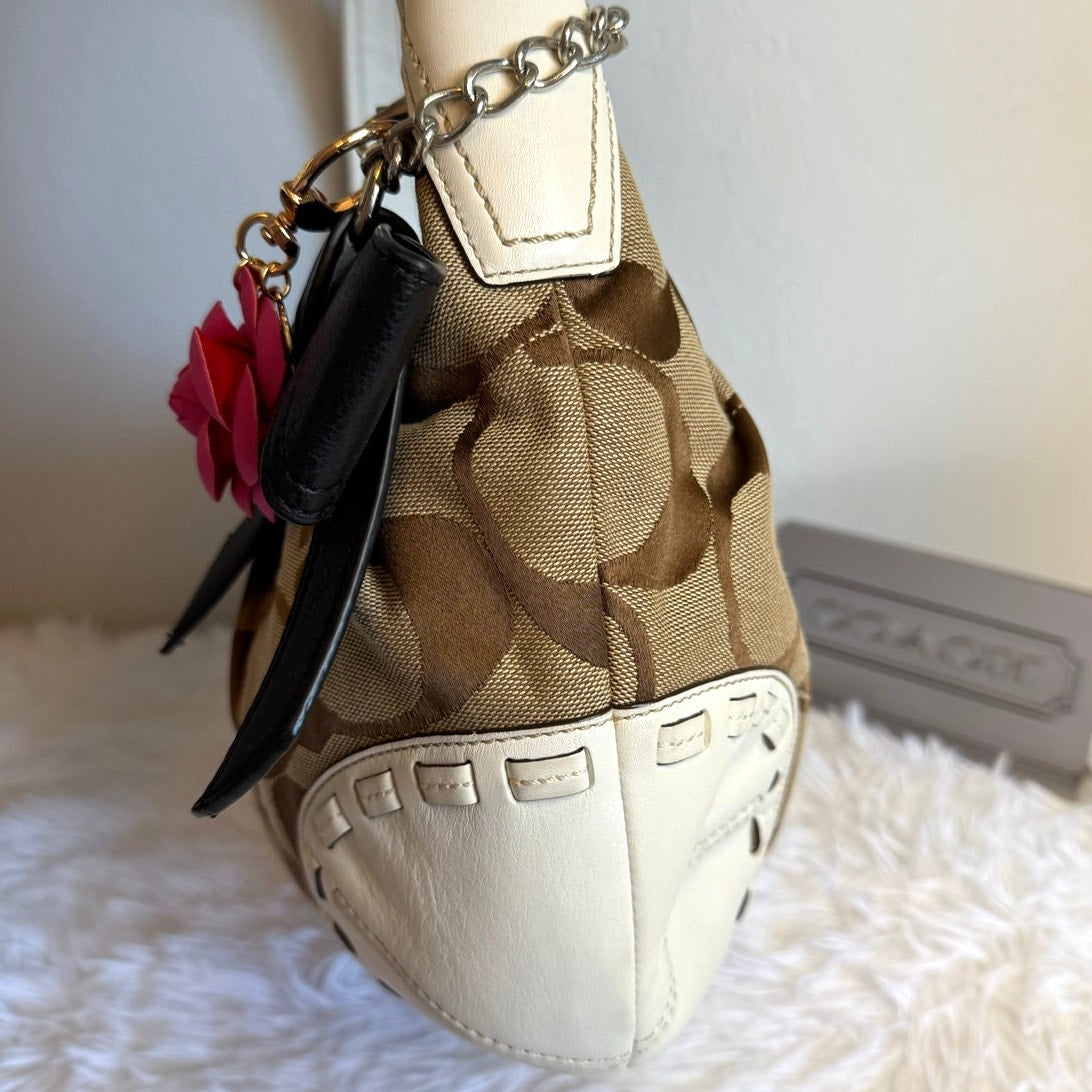 y2k COACH Brown Cream Signature Ergo Hobo Shoulder Bag