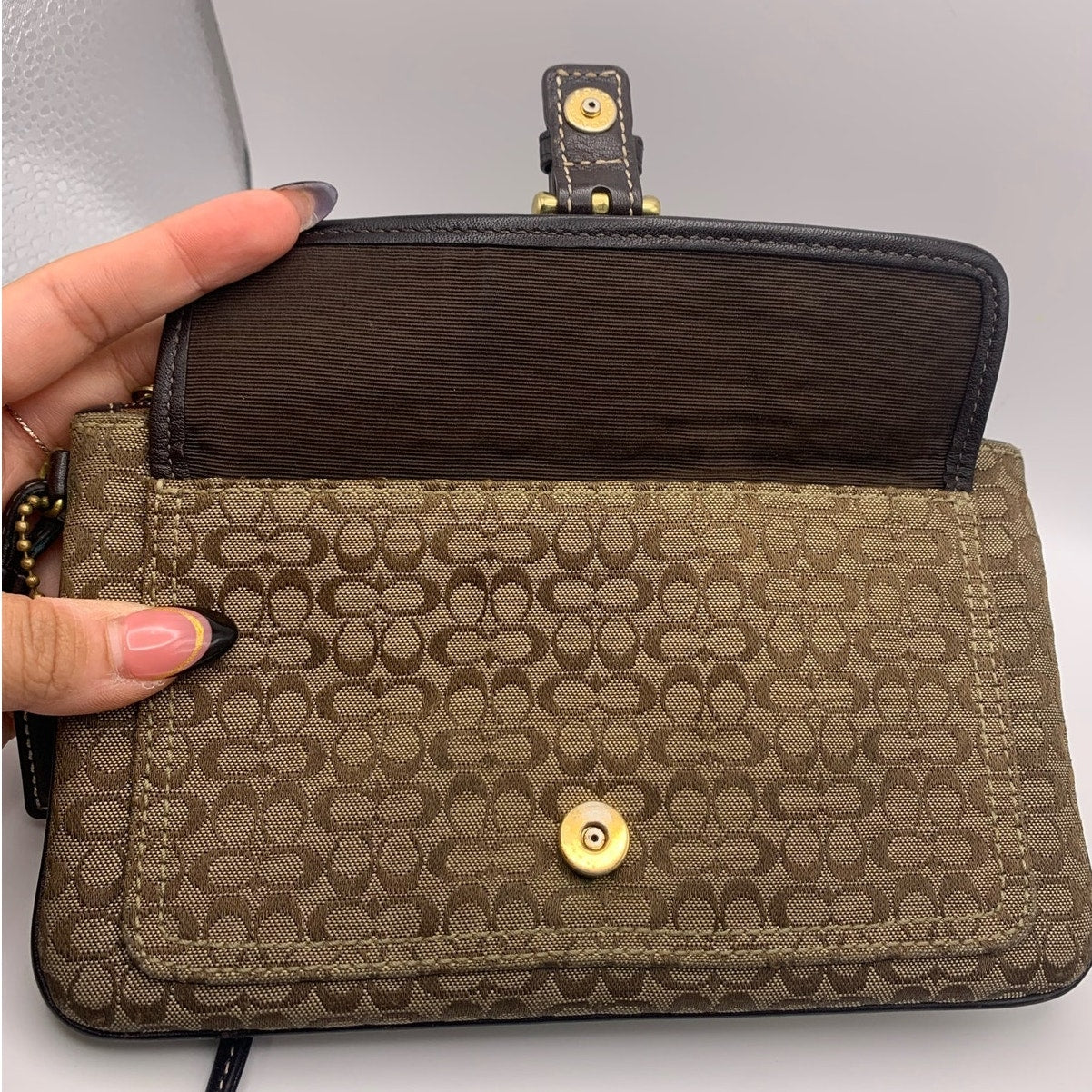 y2k COACH Brown Signature Canvas Wristlet