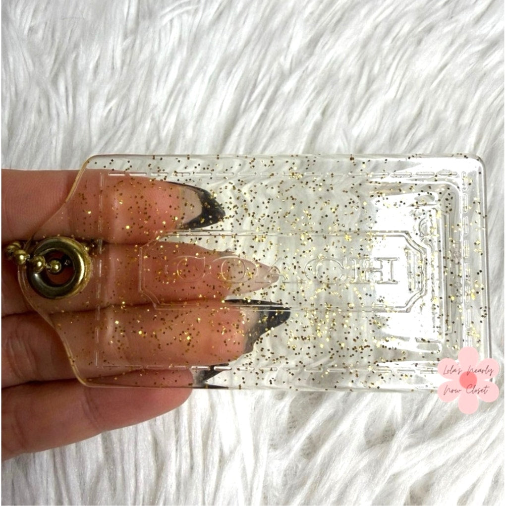 3” COACH Poppy Clear Gold Fob Bag Charm Hang tag Hangtag