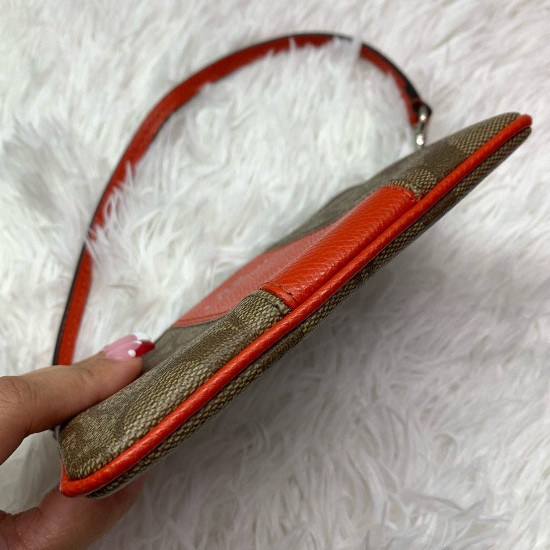 COACH Brown and Orange Coated Canvas Wristlet