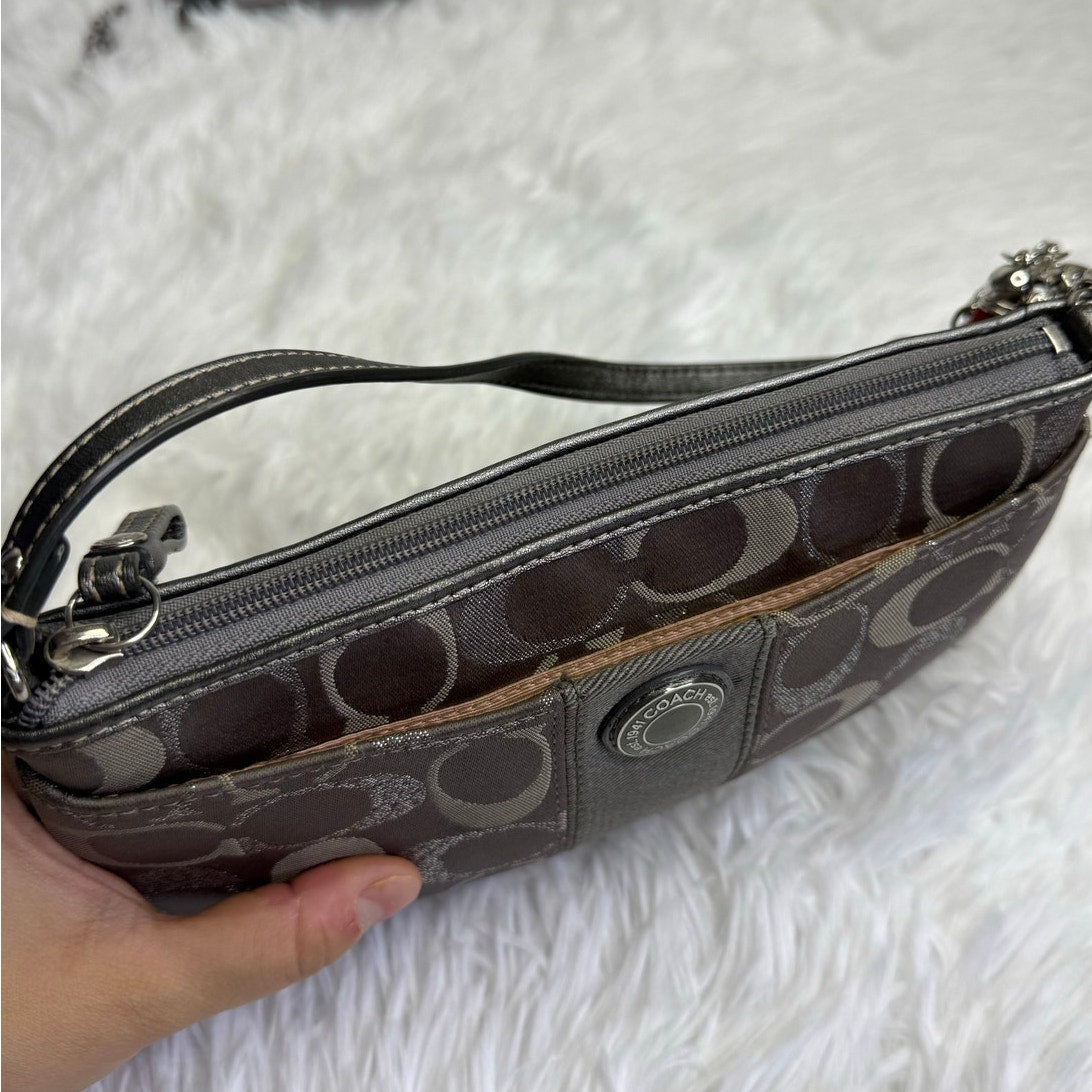 COACH y2k Gray Silver Signature Canvas  Mini Purse Wristlet