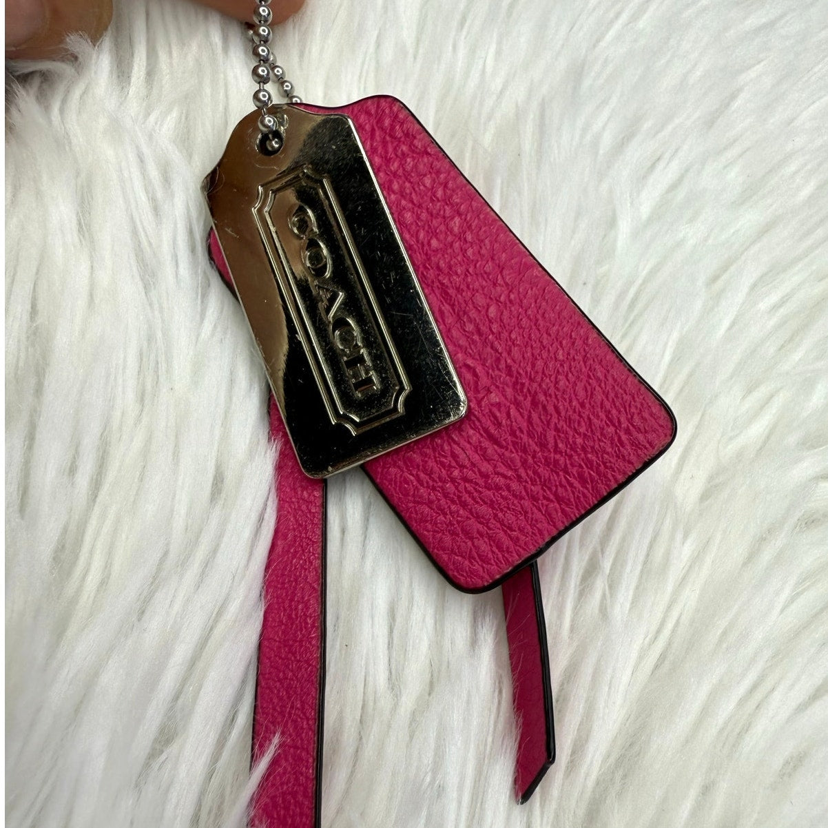 2" COACH Fuchsia Metal Fob Bag Charm Hang tag Hangtag Set