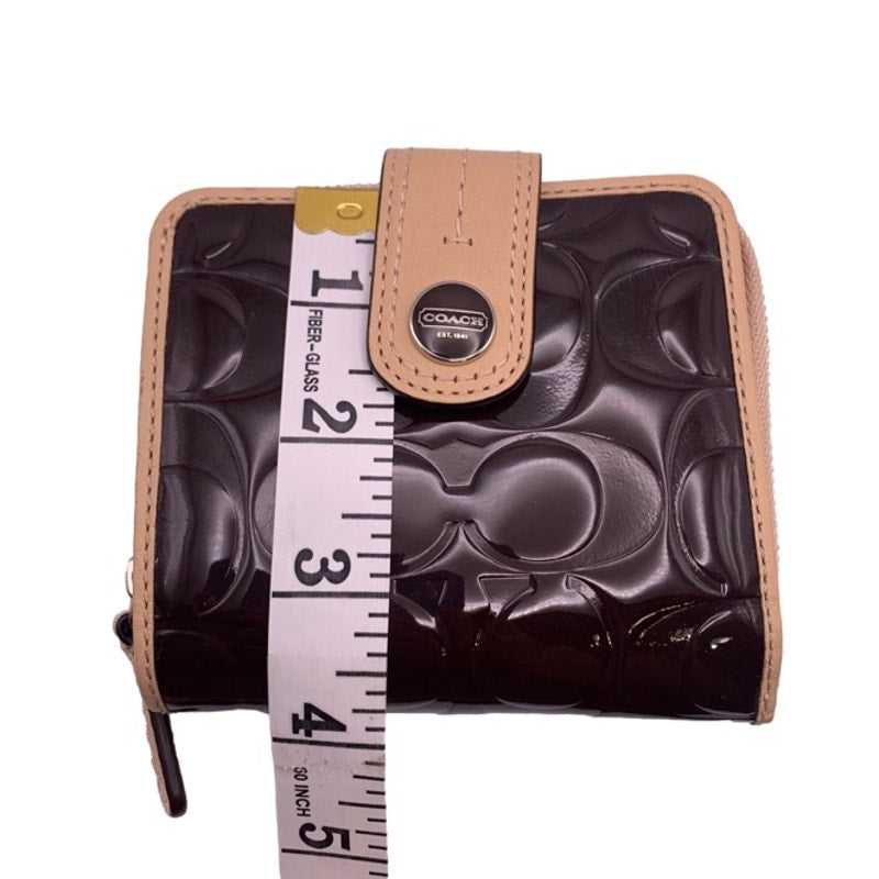 COACH Patent Leather Brown Tan Signature Wallet