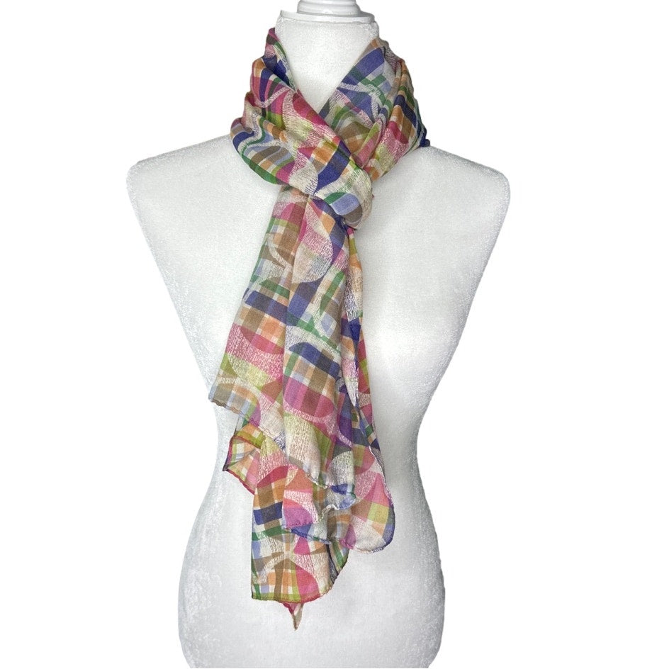 COACH 97626 Multi Signature Madras Plaid Stripe Long Oblong Wrap Scarf