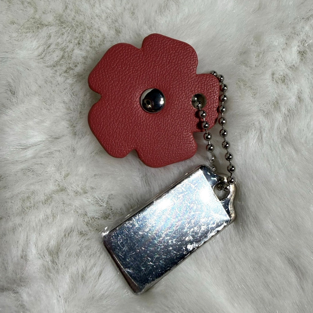 1.5" COACH Silver Tea Rose Flower Floral Bag Charm Hang Tag