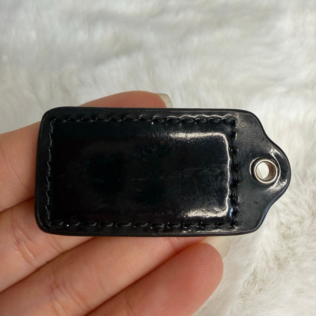 1.5" COACH Black Patent Leather Fob Bag Charm Hang tag Hangtag
