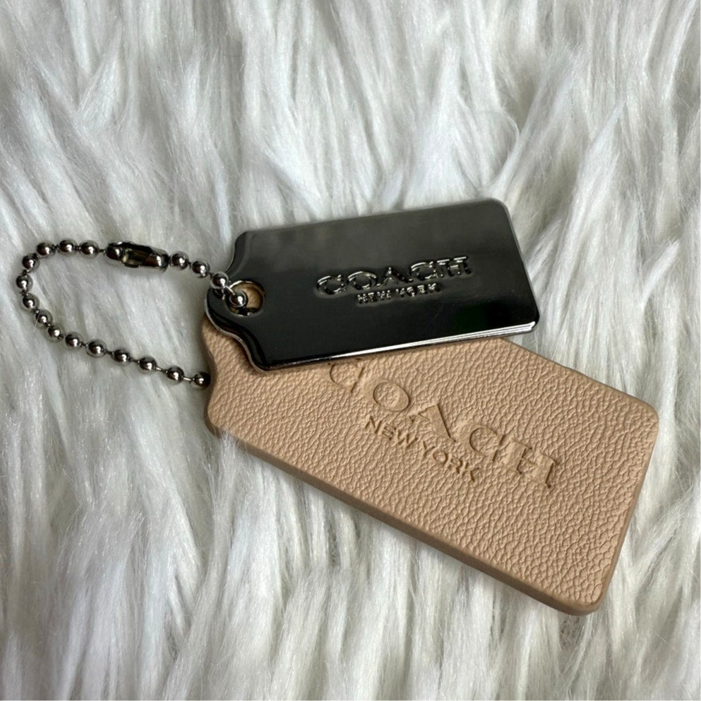 1.5" COACH Cream Silver Hang Tag Key Fob Bag Charm Set