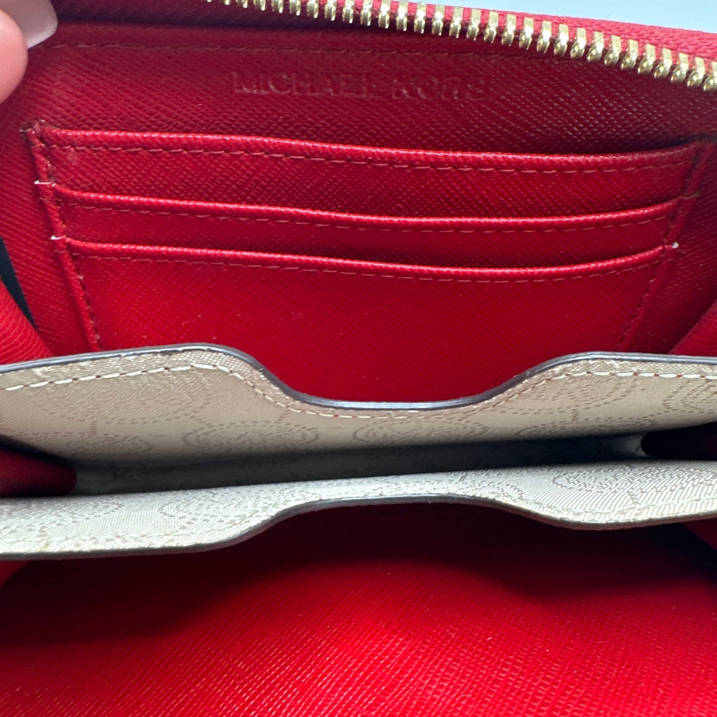 MICHAEL KORS est 1981 Red Ostrich Zip Around Small Wallet