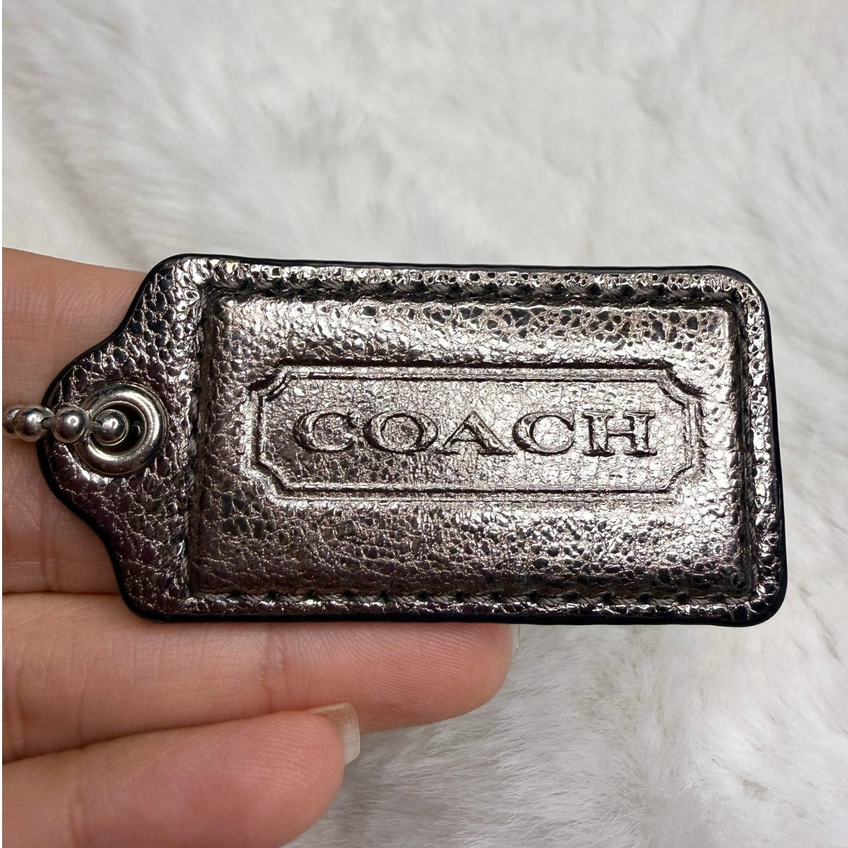 2” COACH Metallic Silver Fob Bag Charm Hang tag Hangtag