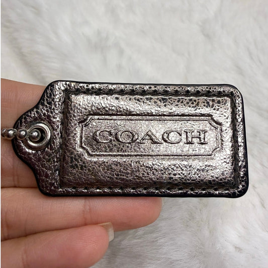 2” COACH Metallic Silver Fob Bag Charm Hang tag Hangtag