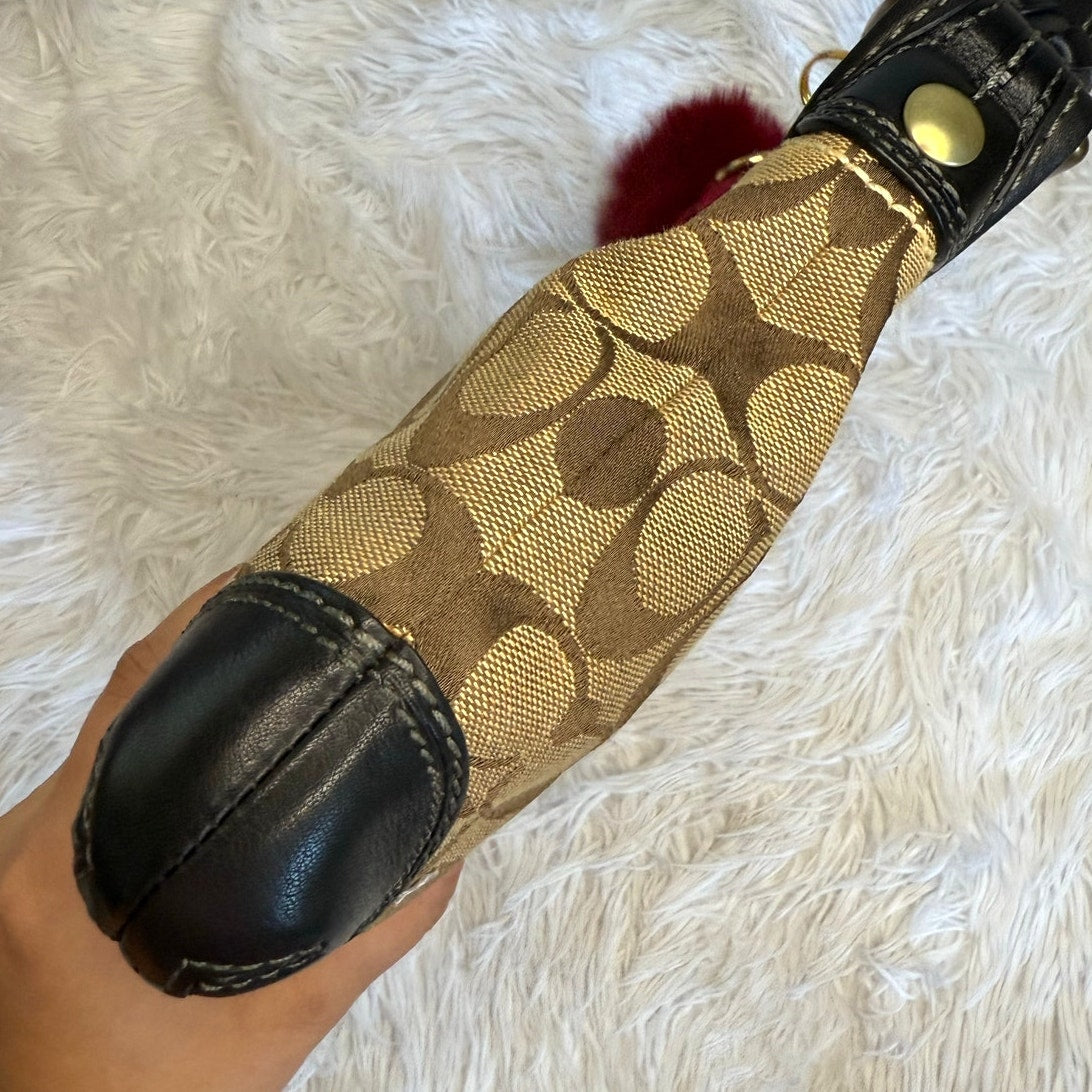 y2k COACH 2007 Black Brown Jacquard Hobo Signature Shoulder Bag