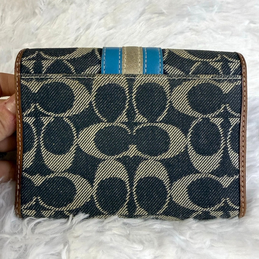 y2k Coach Stripe Signature Denim Turnlock Bifold Wallet