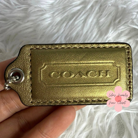 2.5" COACH Gold Metallic Fob Bag Charm Hang tag Hangtag