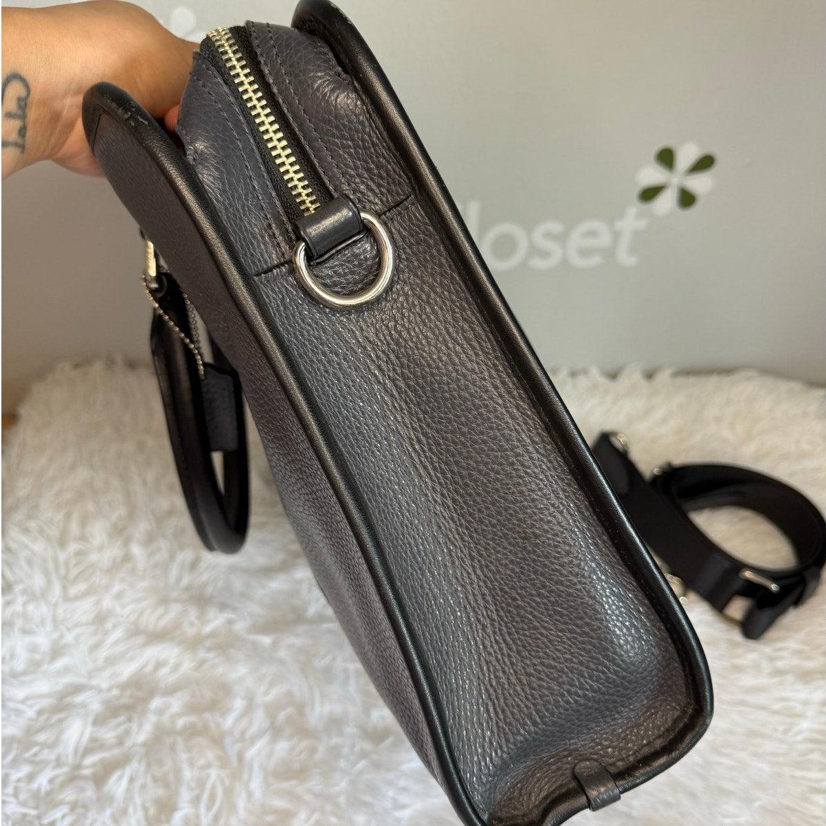 Coach BOND F72308 Black Leather Briefcase w/ Crossbody Strap