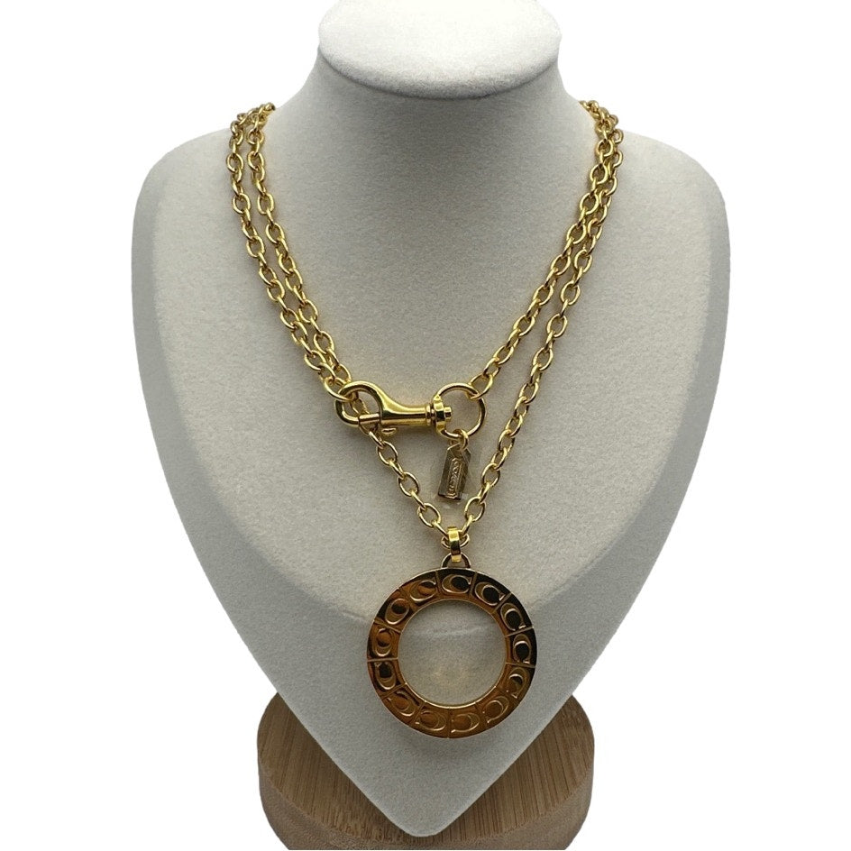 COACH LARGE SIGNATURE 2014 MEDALLION NECKLACE f96095