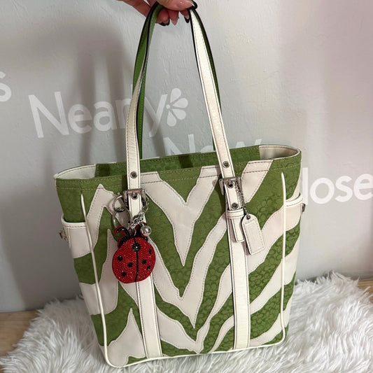 y2k Coach Vintage 2006 Green Zebra Strips Print Tote