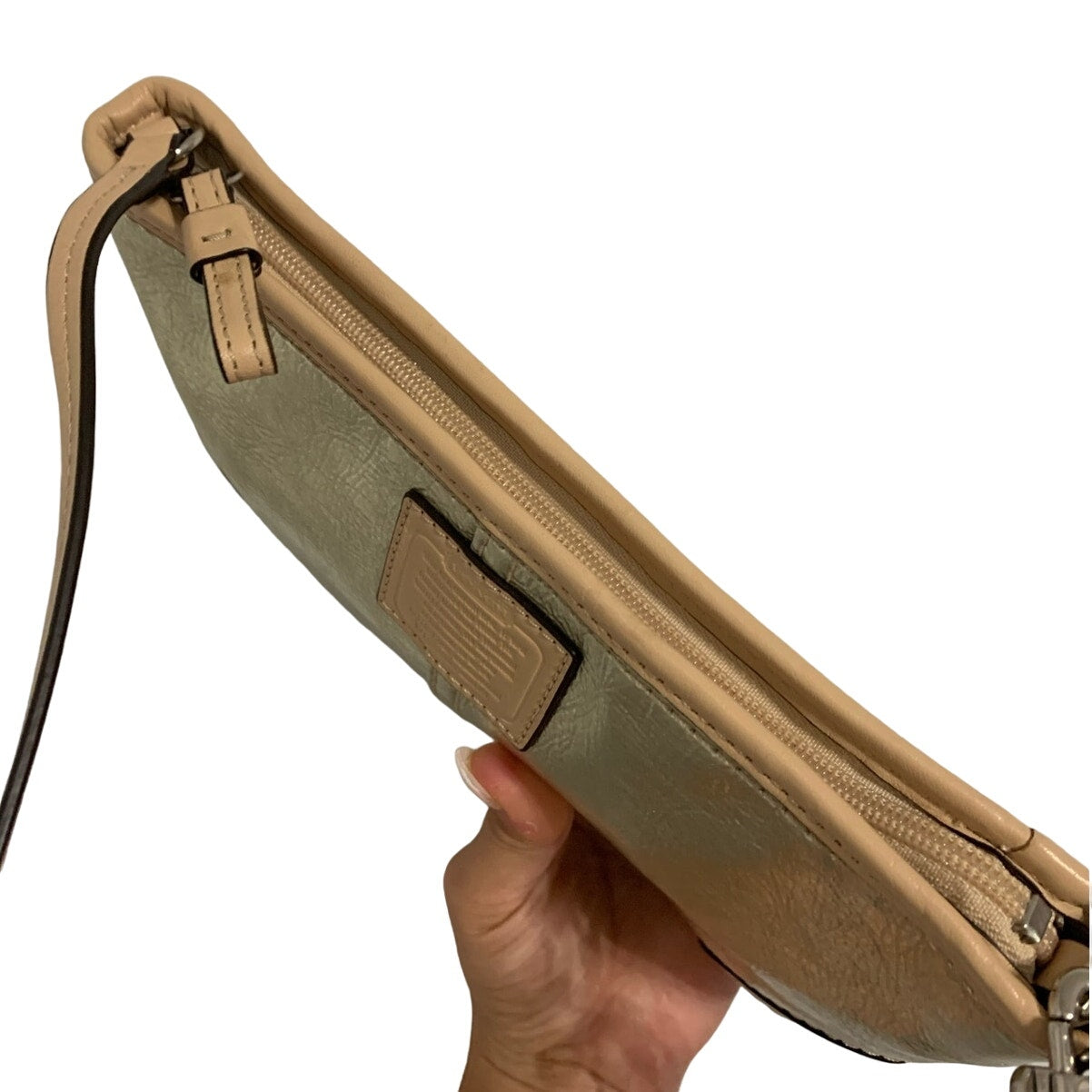 y2k COACH Silver Metallic Tan Wristlet Mini Purse