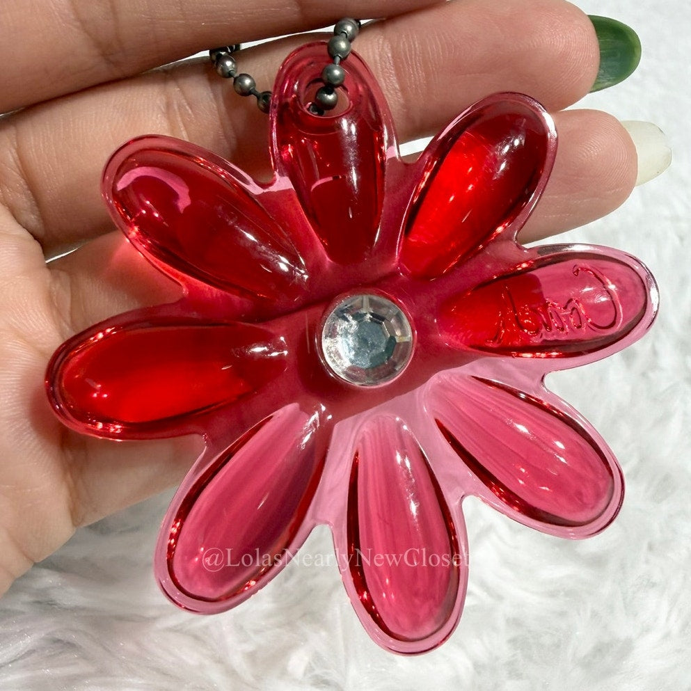 2" Coach Poppy Daisy Flower Bag Charm Key Fob Hang tag Hangtag