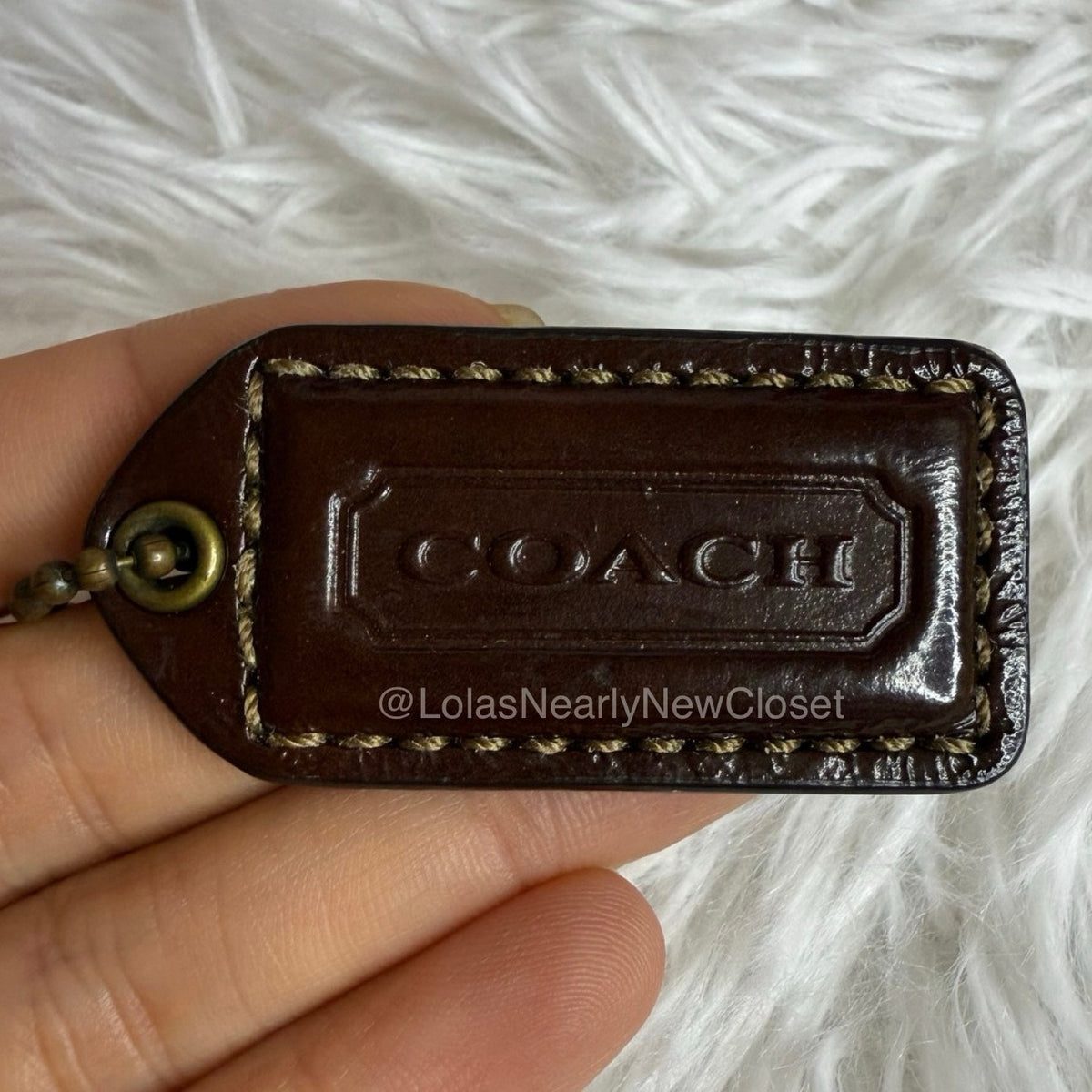 1.5" y2k COACH Brown Patent Leather Fob Bag Charm Hang tag Hangtag