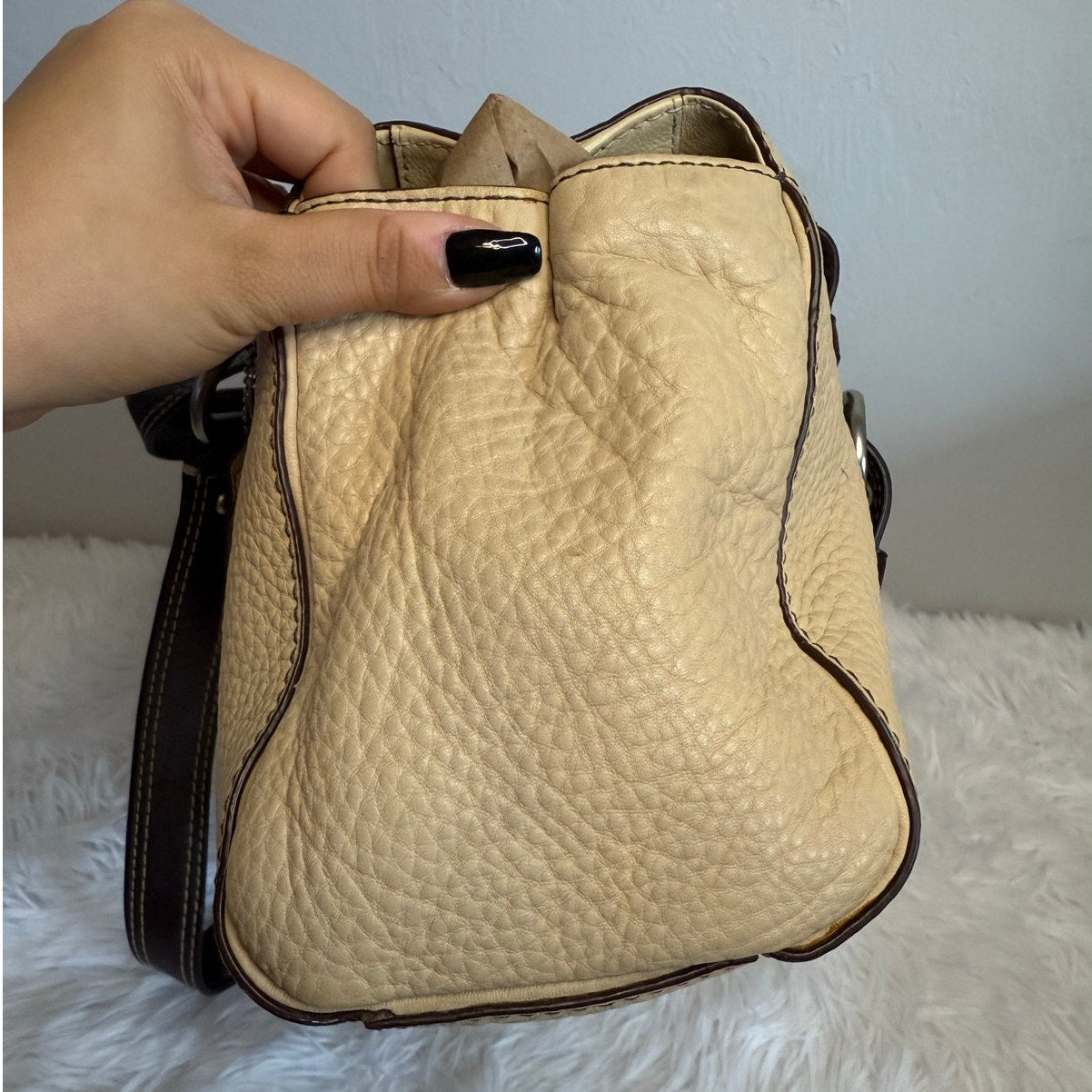 COACH Chelsea Beige and Brown Pebbled Leather Shoulder Bag
