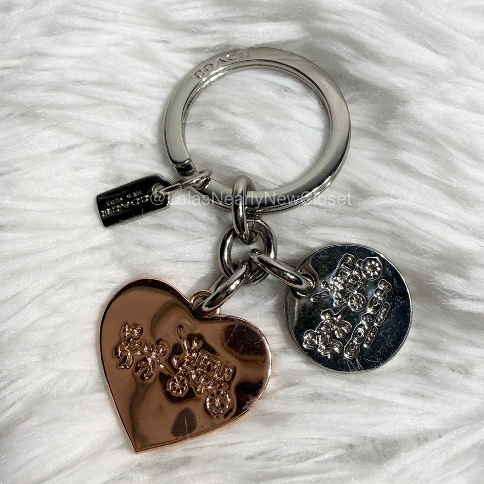 Coach Horse Carriage Rose Gold Heart Key Chain F63381