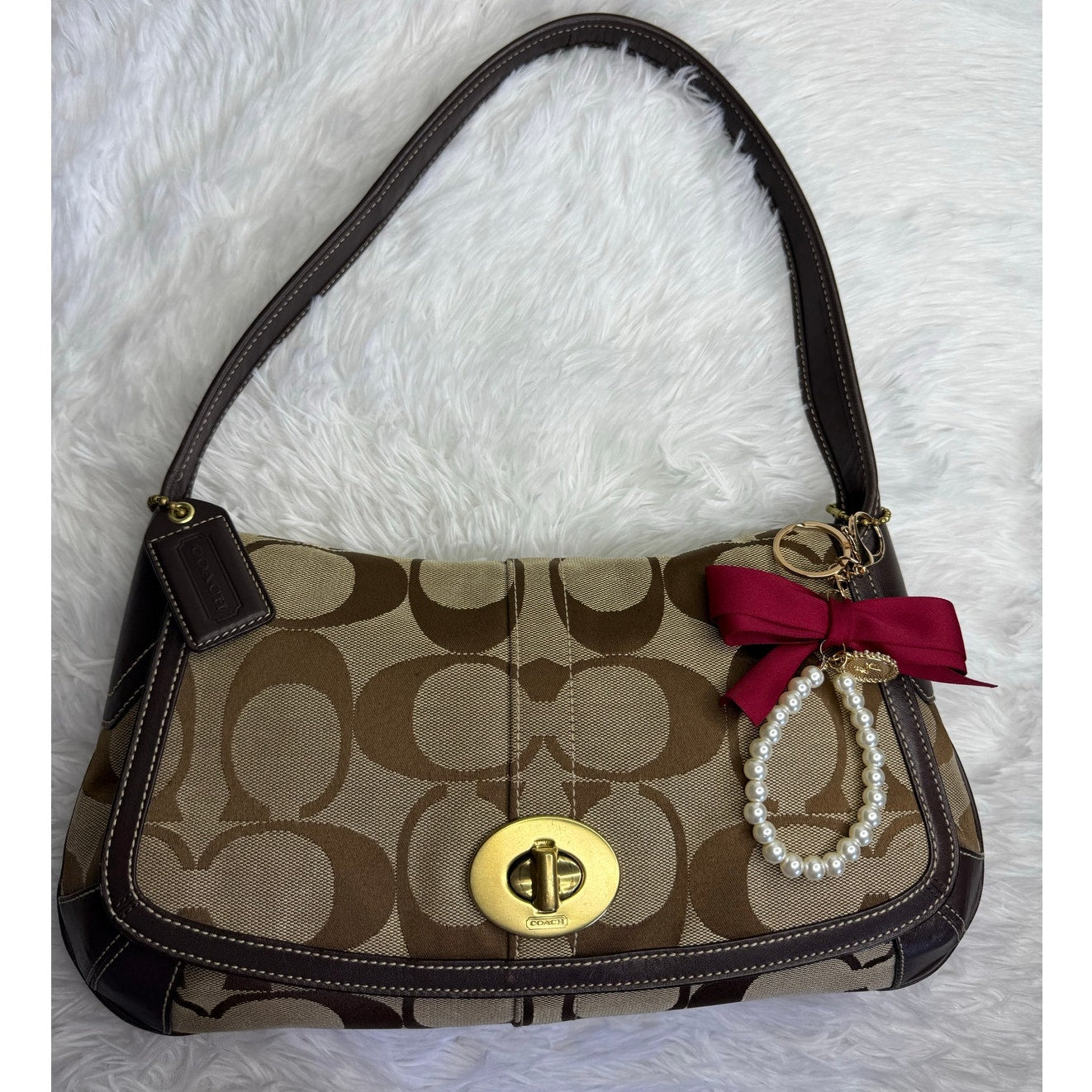 Vintage COACH y2k Brown Signature Canvas Jacquard Ergo Shoulder Bag