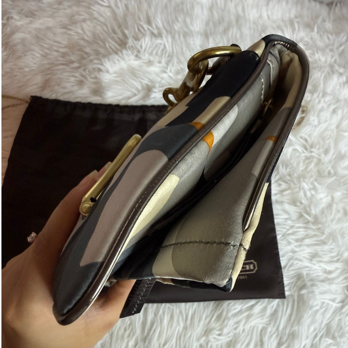 y2k COACH Kisslock Amanda Graphic Op Art Fold Over Clutch Satin Shoulder Bag