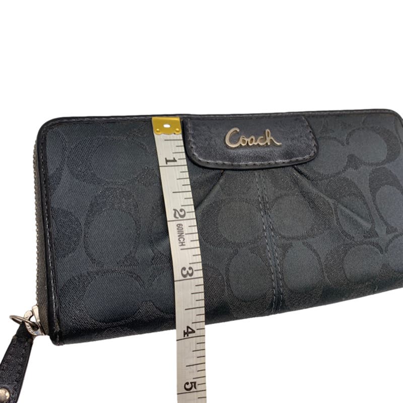 COACH Gray Silver Signature Canvas Zip Around Wallet