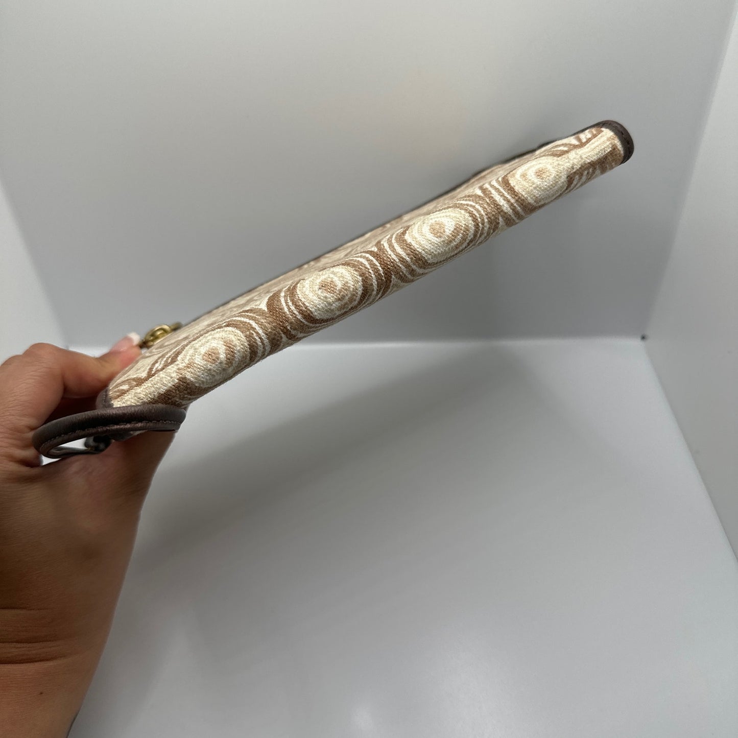 COACH Brown Aud Tan Optic Swirl Wallet Wristlet