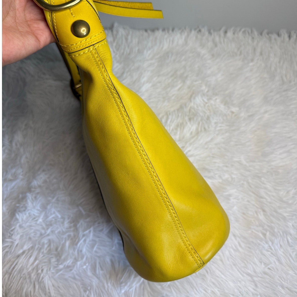 y2k COACH 2007 Bleecker 11422 Yellow Duffle Bucket Shoulder Bag Crossbody