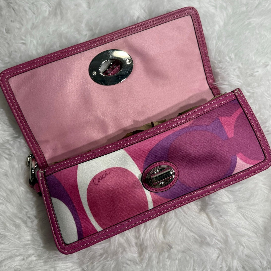 y2k Coach Pink Zoe Scarf Print Turn-Lock Wristlet