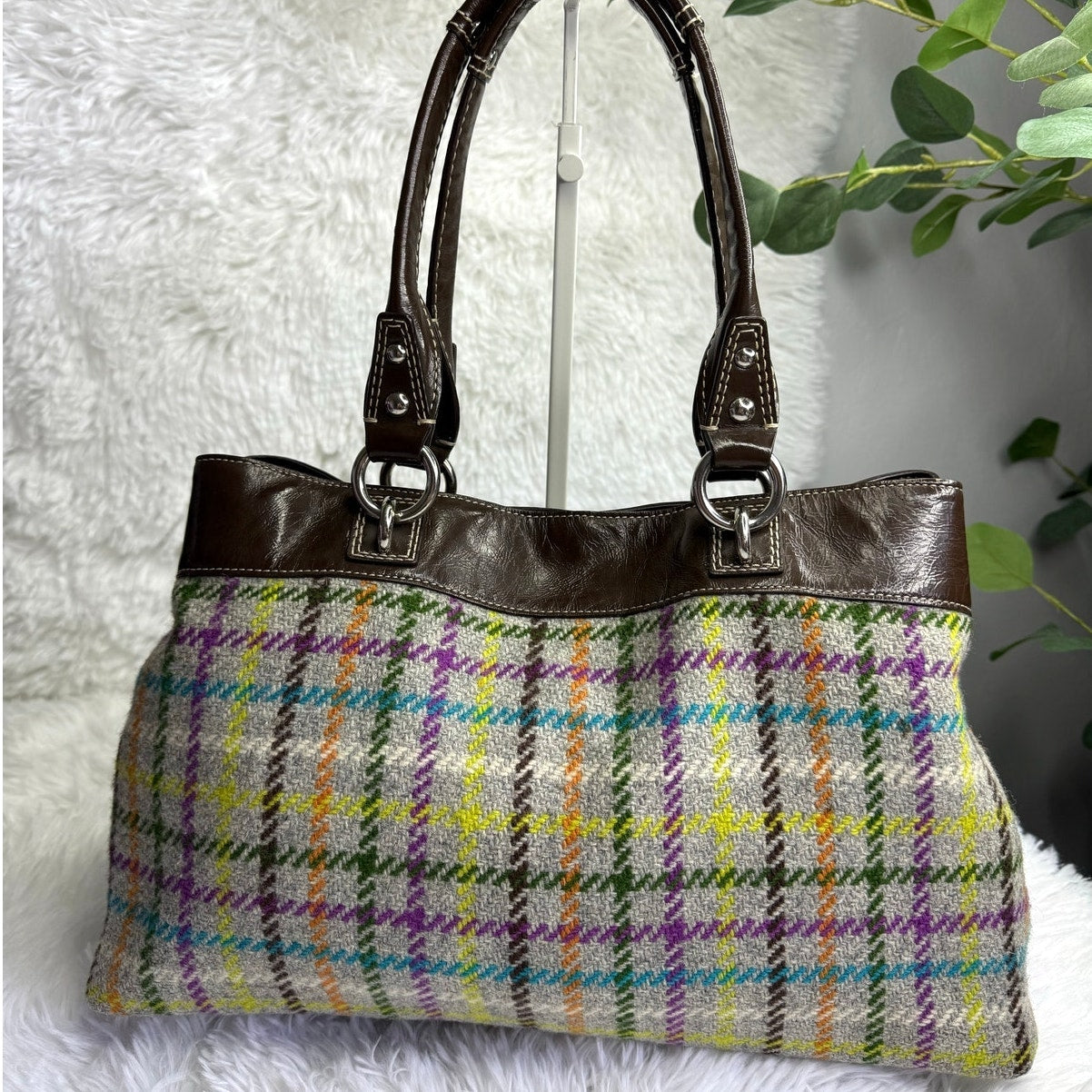 Coach 2010 Penelope Tattersall Plaid Wood Satchel F15456