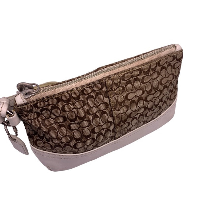y2k COACH Brown White Signature Canvas Wristlet