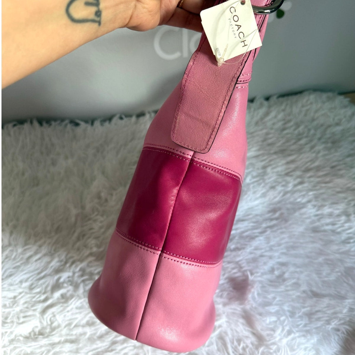 NWT COACH Rugby Stripe Pink Leather Duffle Crossbody Shoulder Bag F13357