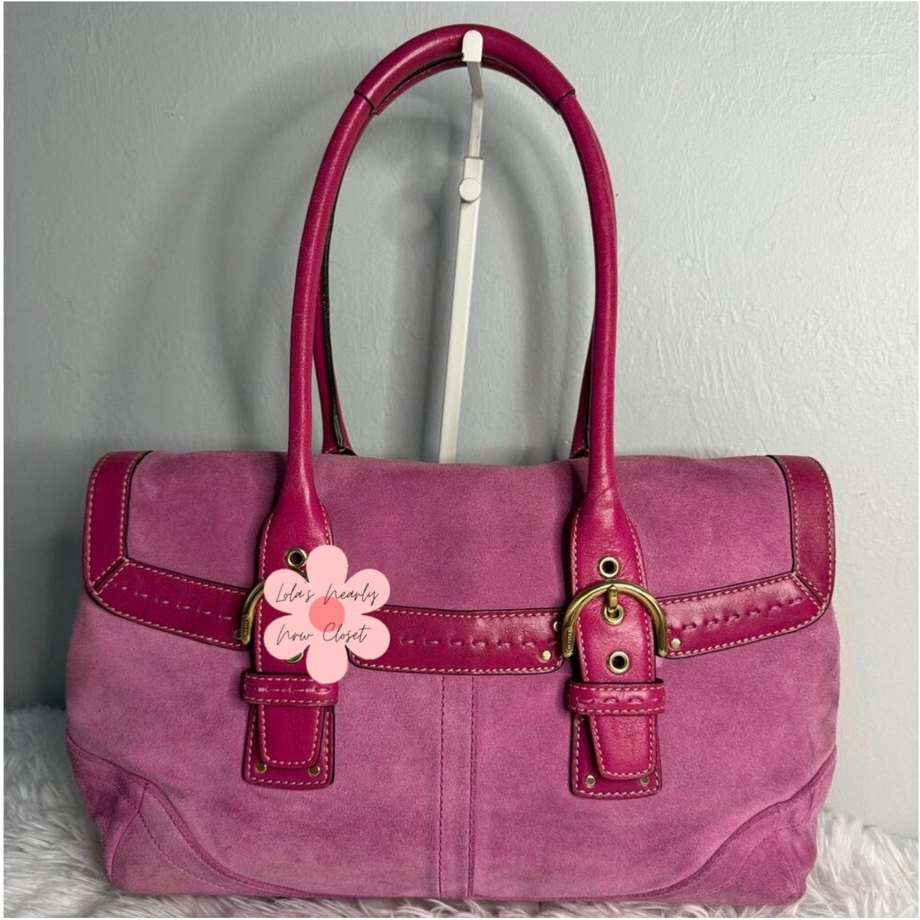 y2k COACH Vintage 2004 Pink Hampton Suede SOHO Flap Satchel