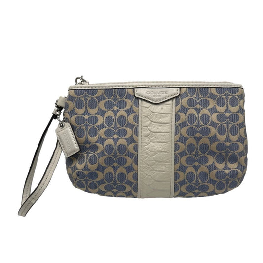 COACH Blue and Cream Signature Canvas Wristlet