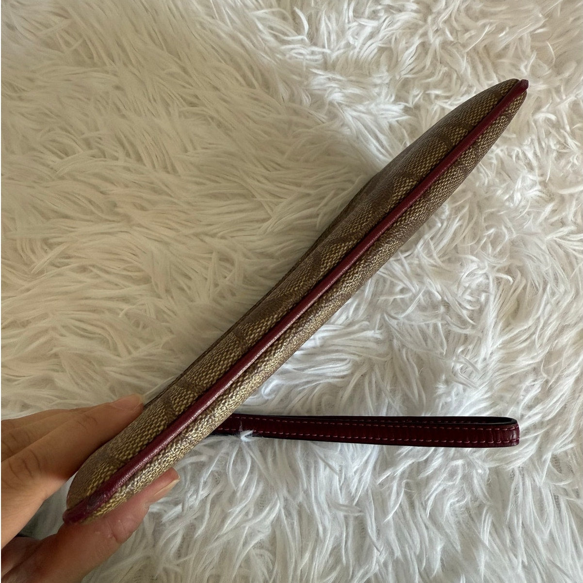 COACH Brown Burgundy Coat Canvas Wristlet w/ Card Slots